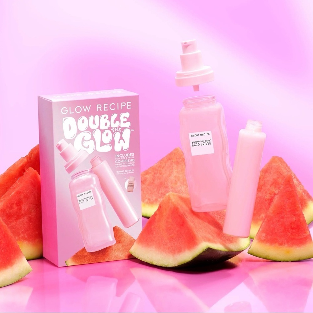 Glow Recipe Double the Glow Watermelon Face Moisturizer Set Full Size & Refill